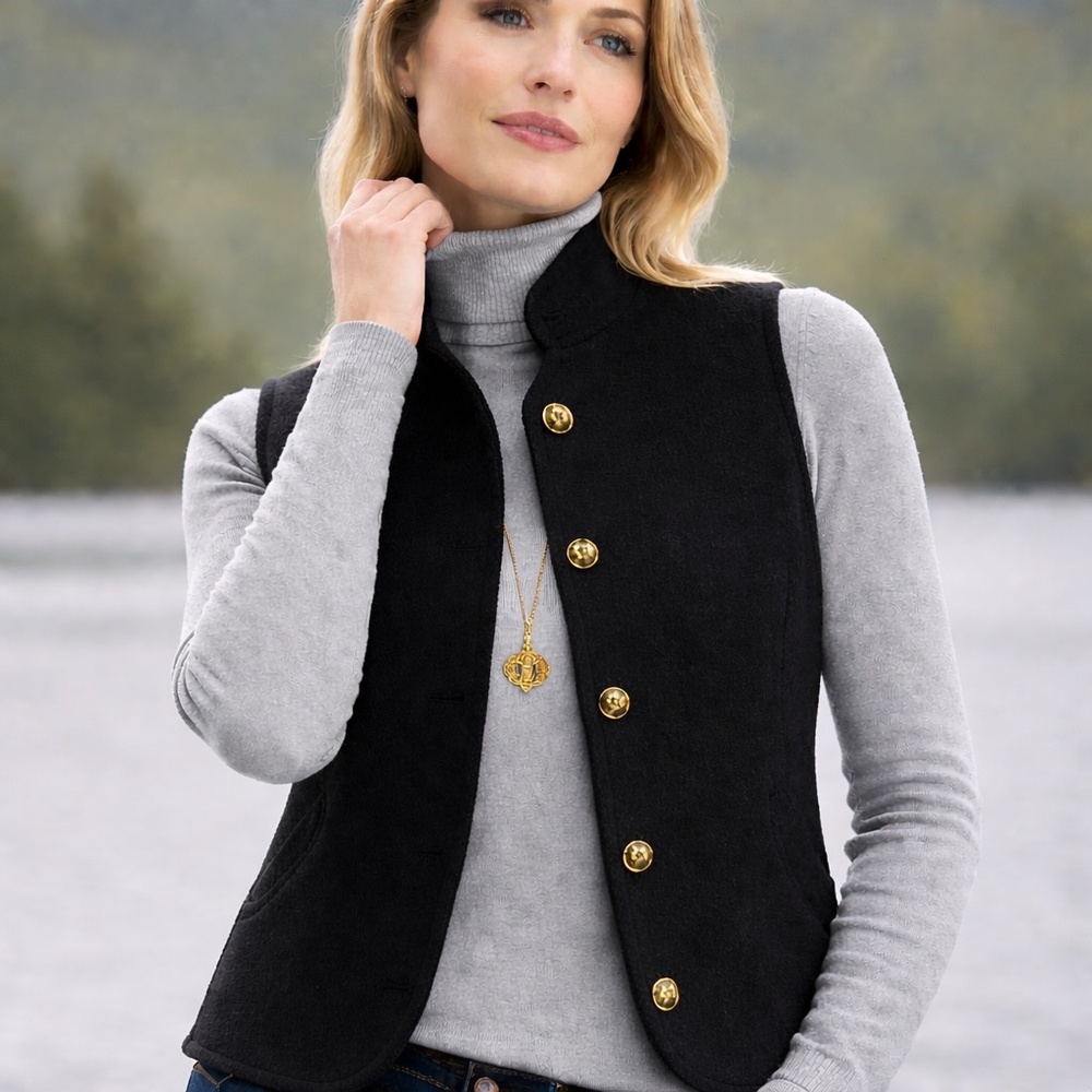 Minimalist Classic 100% Wool Petite Button Front Vest